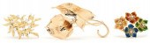 3 LADIES GOLD FLORAL BROOCHES,