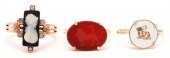 3 LADIES GOLD & GEMSTONE RINGS