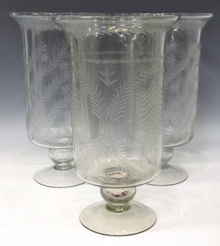 (3) LARGE ETCHED COLORLESS GLASS