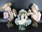 3 LARGE GLAZED PORCELAIN BUSTS