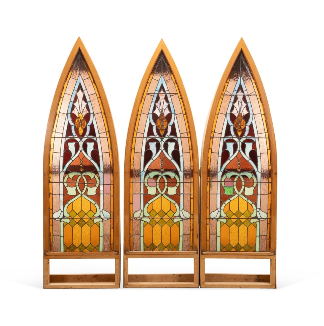 3 LARGE GOTHIC REVIVAL STAINED