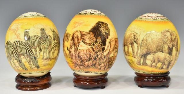 (3) LARGE OSTRICH EGGS PAINTED W/