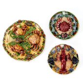 (3) LARGE PALISSY WARE PLATES,