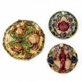 (3) LARGE PALISSY WARE PLATES,