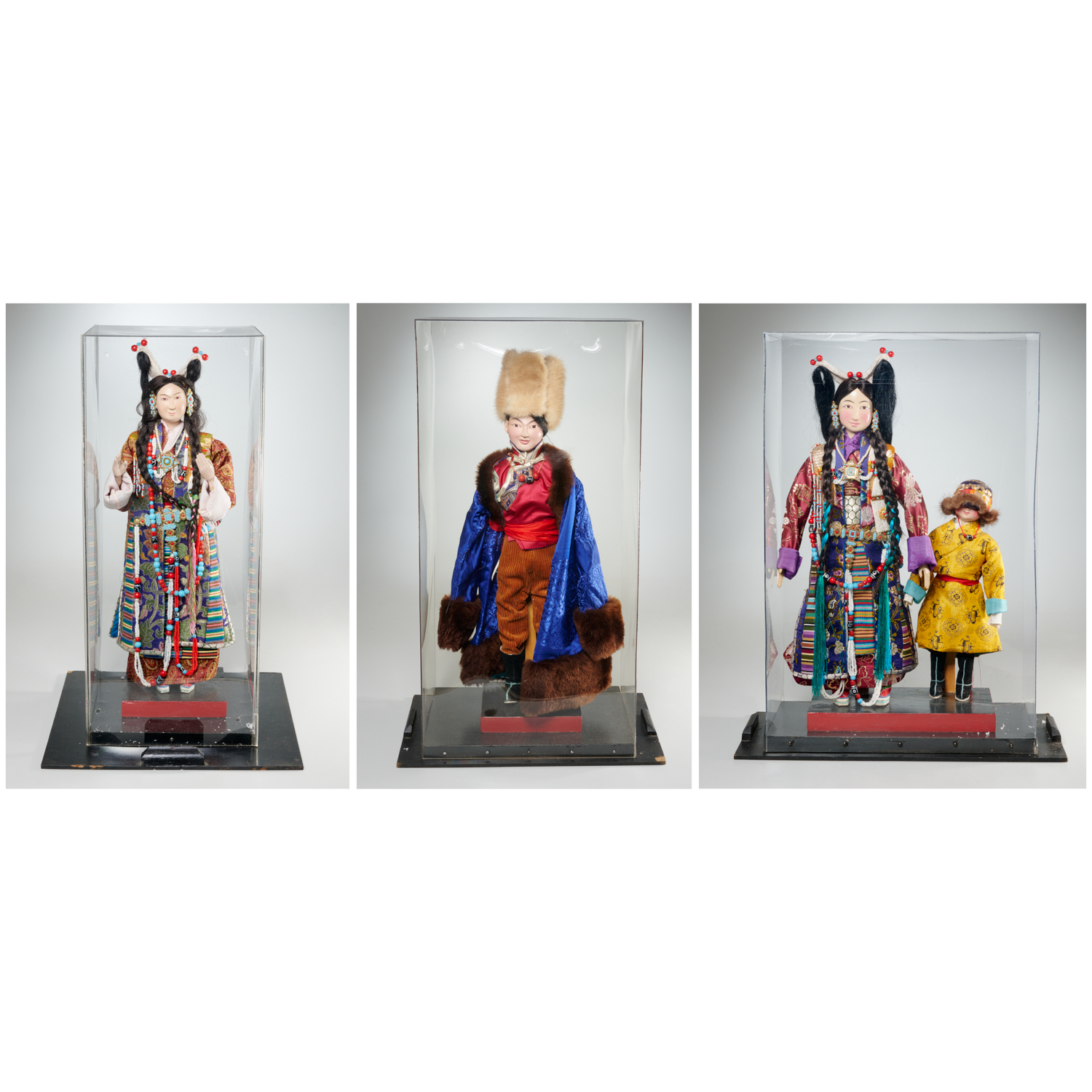 (3) LARGE TIBETAN COSTUMED FIGURES,
