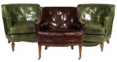 (3) LEATHER CLUB CHAIRS, A PR