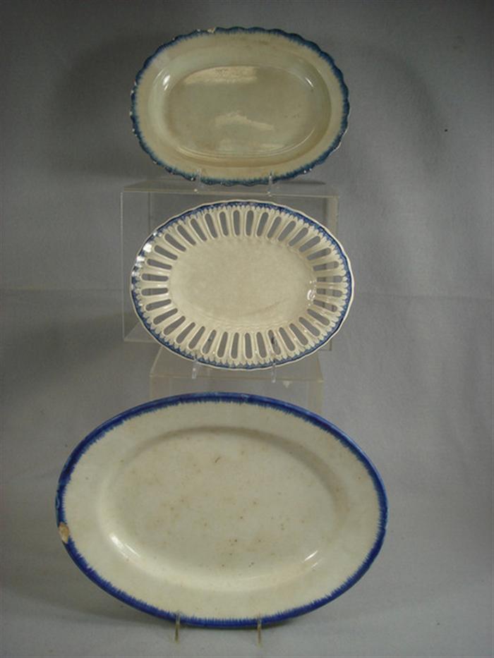 3 Leeds creamware blue