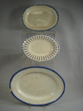 3 Leeds creamware blue feather