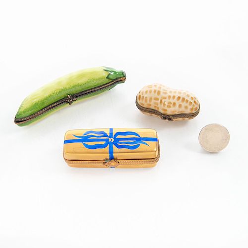 3 LIMOGES BOXES, PEAPOD, PEANUT,