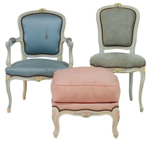(3) LOUIS XV STYLE PAINTED CHAIRS &
