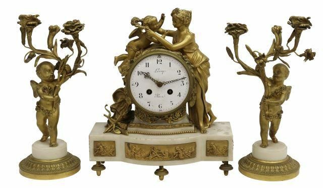 (3) LOUIS XVI STYLE BRONZE & MARBLE