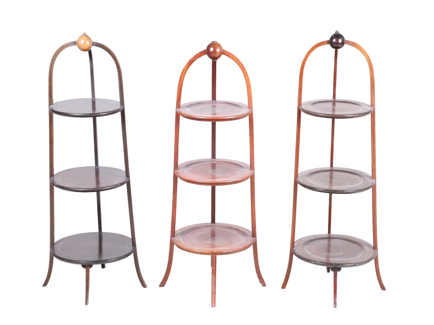 (3) Mahogany 3-tiered inlaid