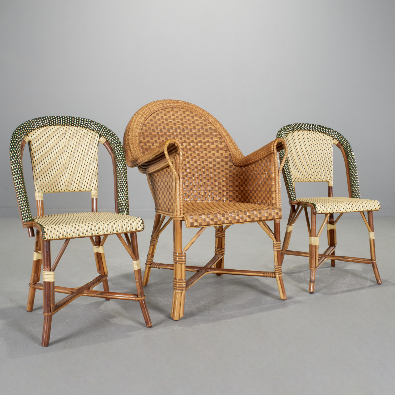 (3) MAISON DRUCKER WOVEN RATTAN