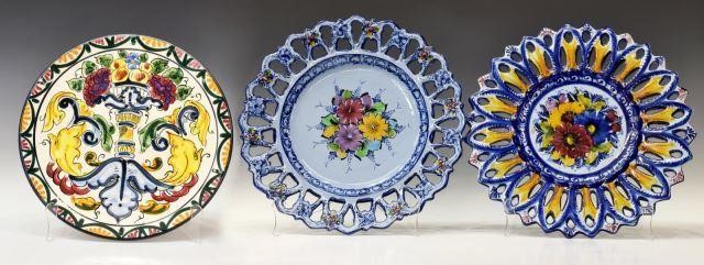 (3) MAJOLICA & BLUE OPENWORK FLORAL