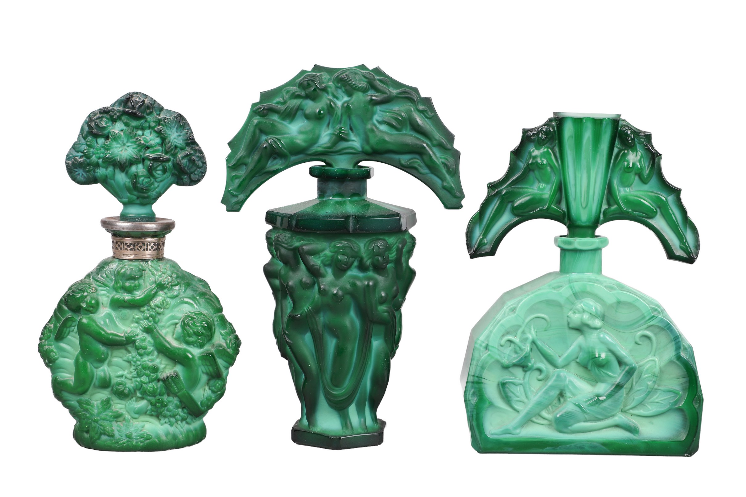(3) Malachite glass figural scent