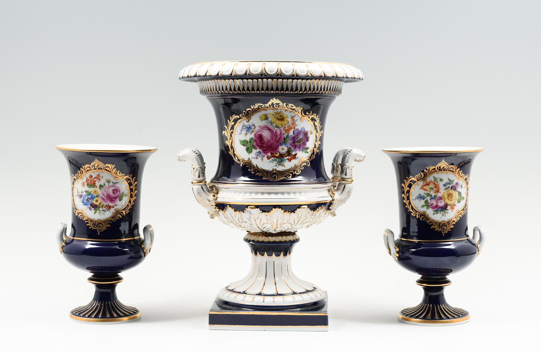 3 MEISSEN PORCELAIN COBALT & FLORAL