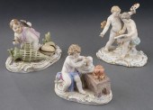 (3) Meissen porcelain figural