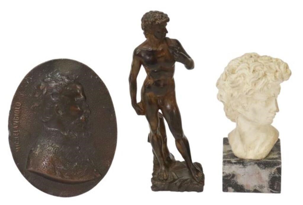 3) MICHELANGELO PORTRAIT PLAQUE &