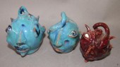 3 MINIATURE FOLK ART REDWARE F