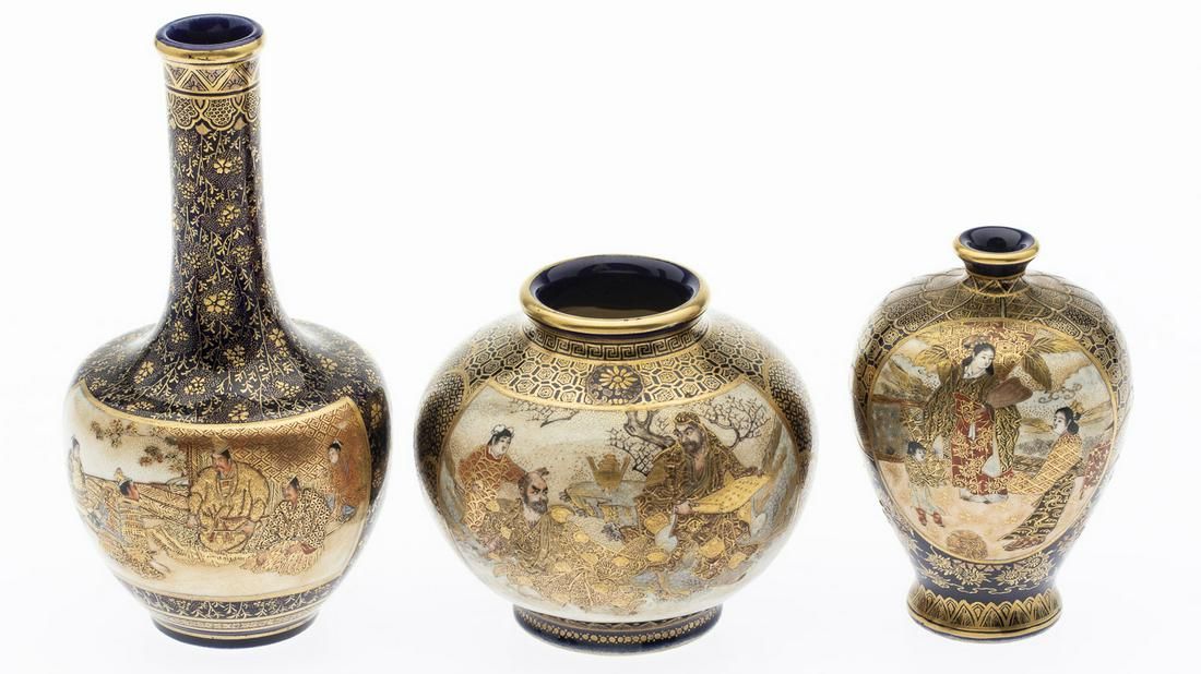 3 MINIATURE SATSUMA VASES3
