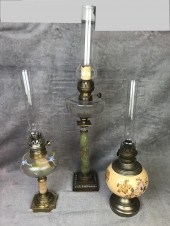 3 MISC. OIL LAMPS INCL AN ONYX