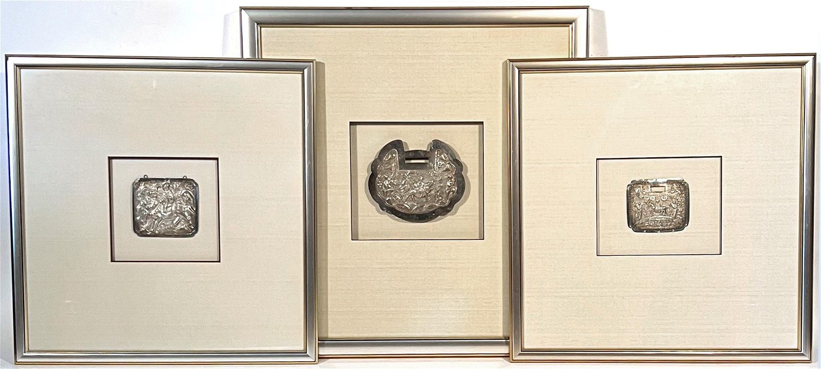 3 MONGOLIAN SILVER  REPOUSSE