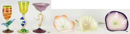 3 MURANO STYLE ART GLASS GOBLETS