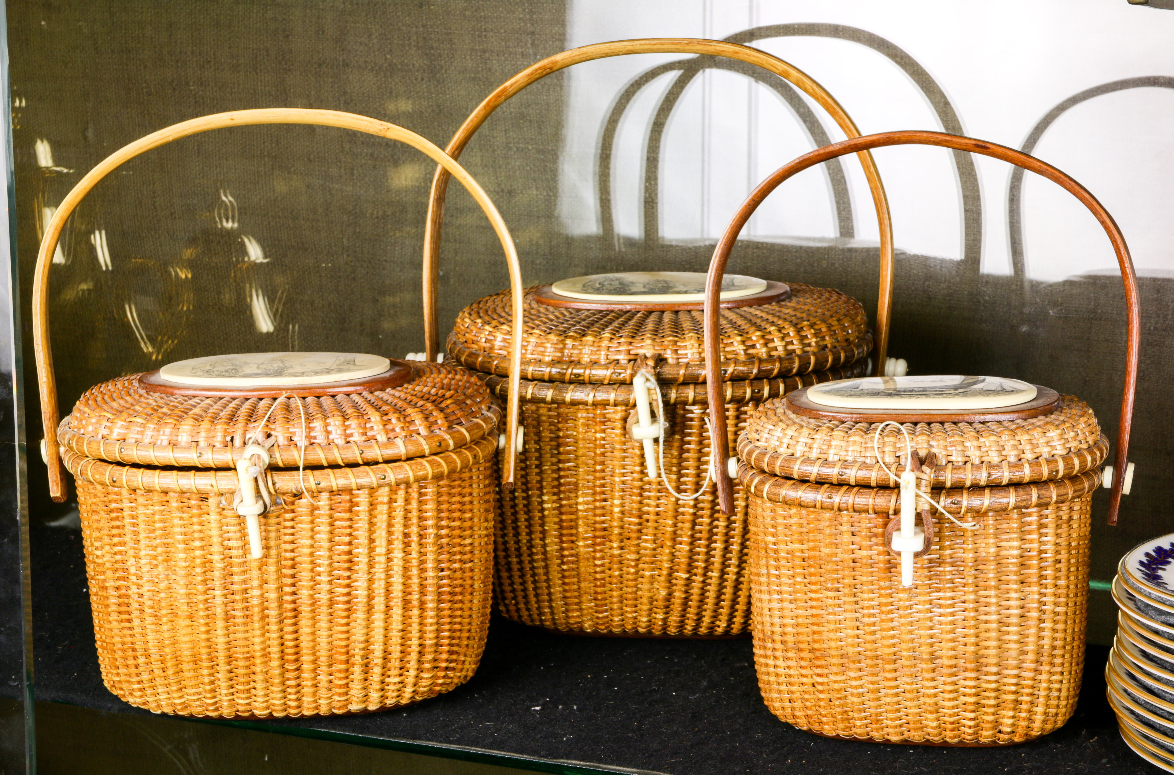 (3) NANTUCKET BASKET PURSES WITH