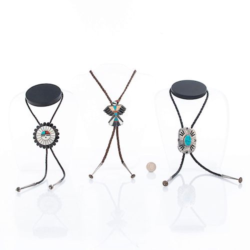 3 NATIVE AMERICAN BOLO TIES,