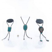 3 NATIVE AMERICAN SILVER BOLO