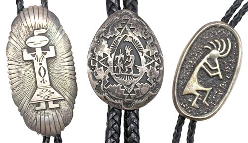 (3) NAVAJO STERLING OVERLAY BOLO