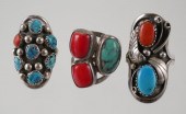 (3) NAVAJO STERLING & TURQUOIS
