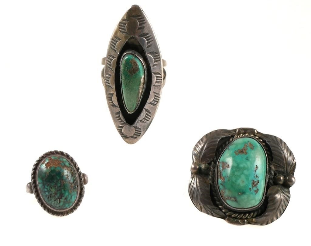 (3) NAVAJO STERLING TURQUOISE