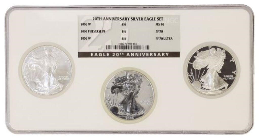 (3) NGC 2006 SILVER EAGLES  MS70,
