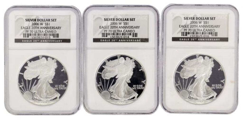(3) NGC 2006W SILVER EAGLES, PF70