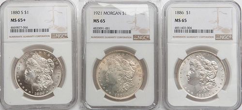 3 NGC GRADED MORGANS: 1880-S