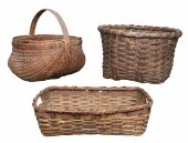 (3) Oak splint baskets to incl
