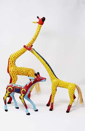 3 OAXACA MEXICO CARVED WOODEN