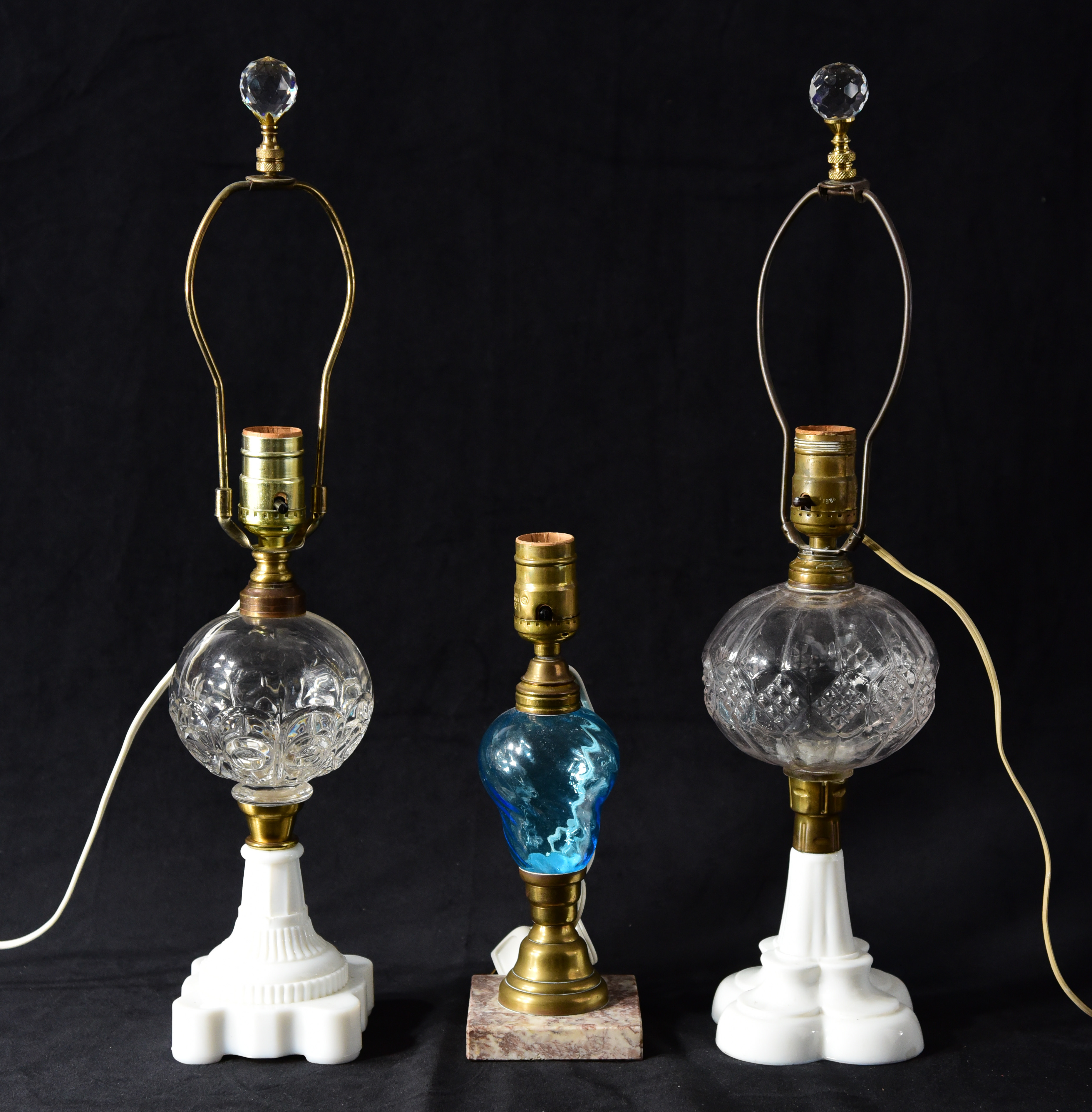 (3) Oil lamps, converted to