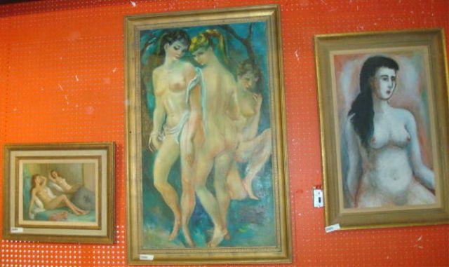 3 Oil Paintings of Nudes. Signed