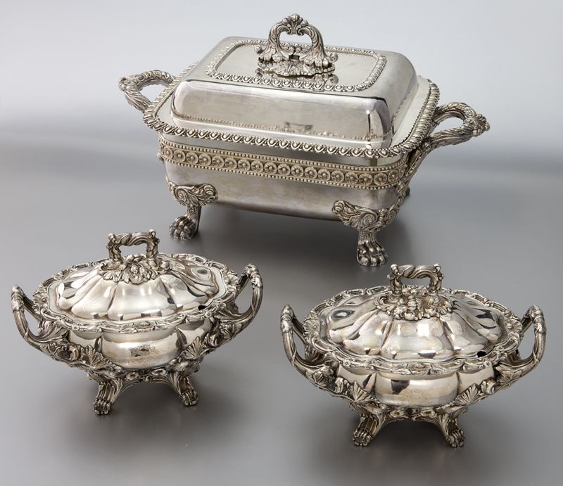 (3) Old Sheffield plate serving