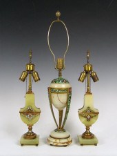 3 ONYX CHAMPLEVE LAMPS: Pair o