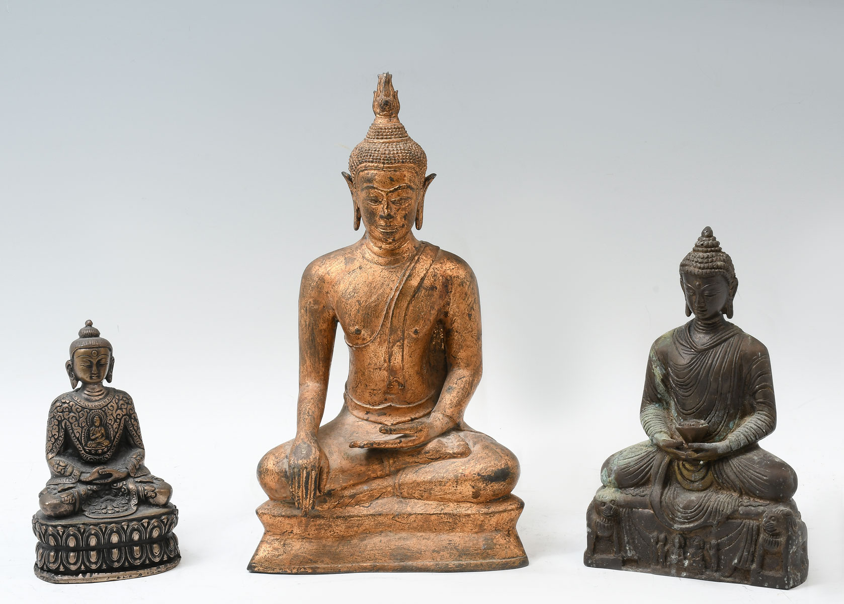 3 ORIENTAL METAL ALTAR BUDDHAS: