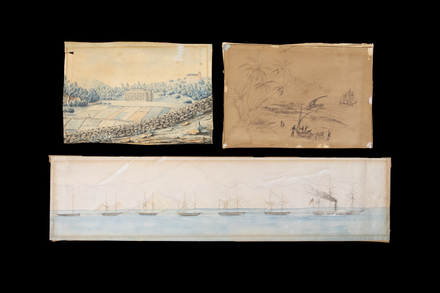 (3) ORIGINAL WATERCOLORS & DRAWINGS