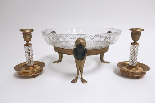 3 ORMOLU & CUT GLASS TABLE