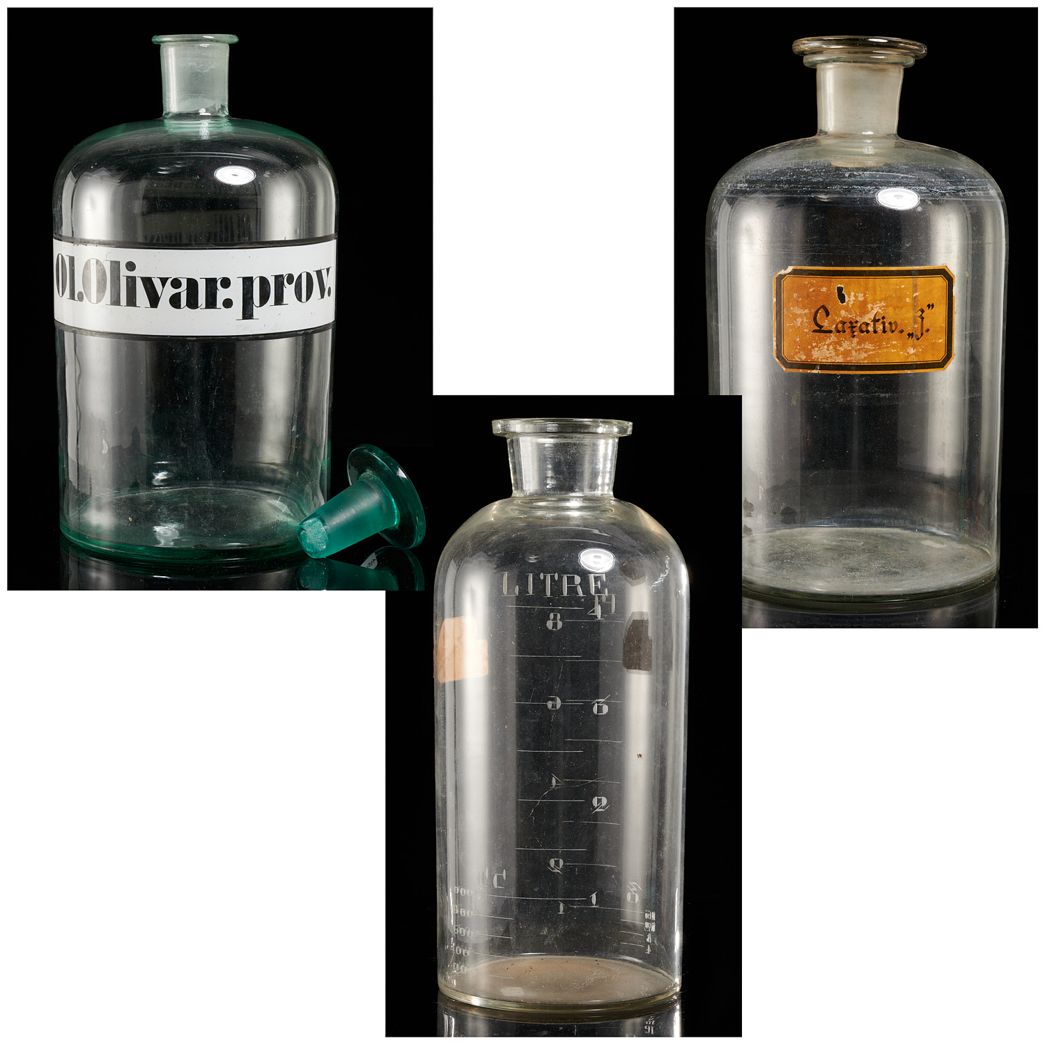 (3) OVERSIZE GLASS APOTHECARY