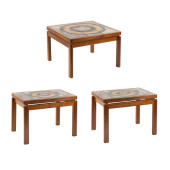 (3) OX ART TILE TOP TEAK TABLE