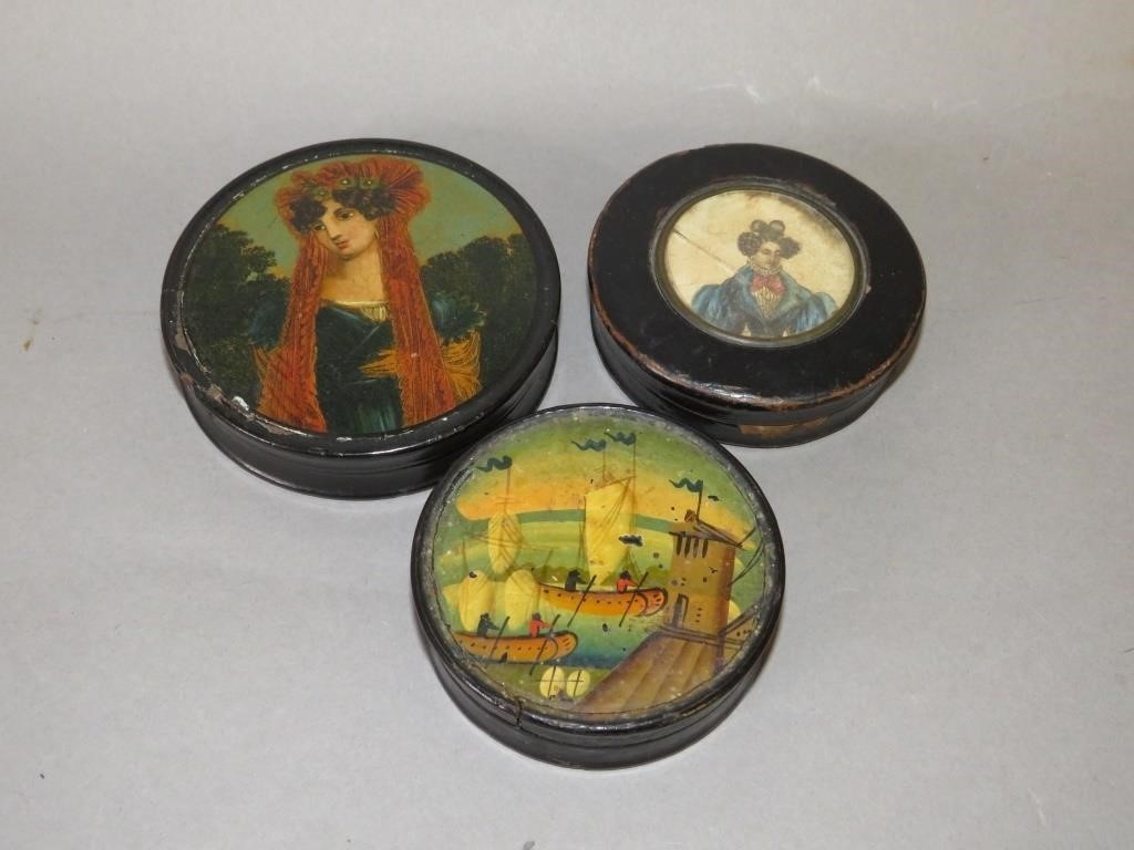 3 PAINTED & LACQUERWARE SNUFF