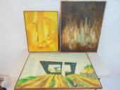 3 PAINTINGS, ABSTRACT SCENE SI
