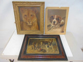 3 PAINTINGS, DOGS IN BARN, POR